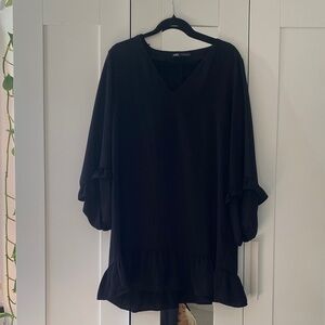 Zara Black V-Neck dress with Ruffle Details